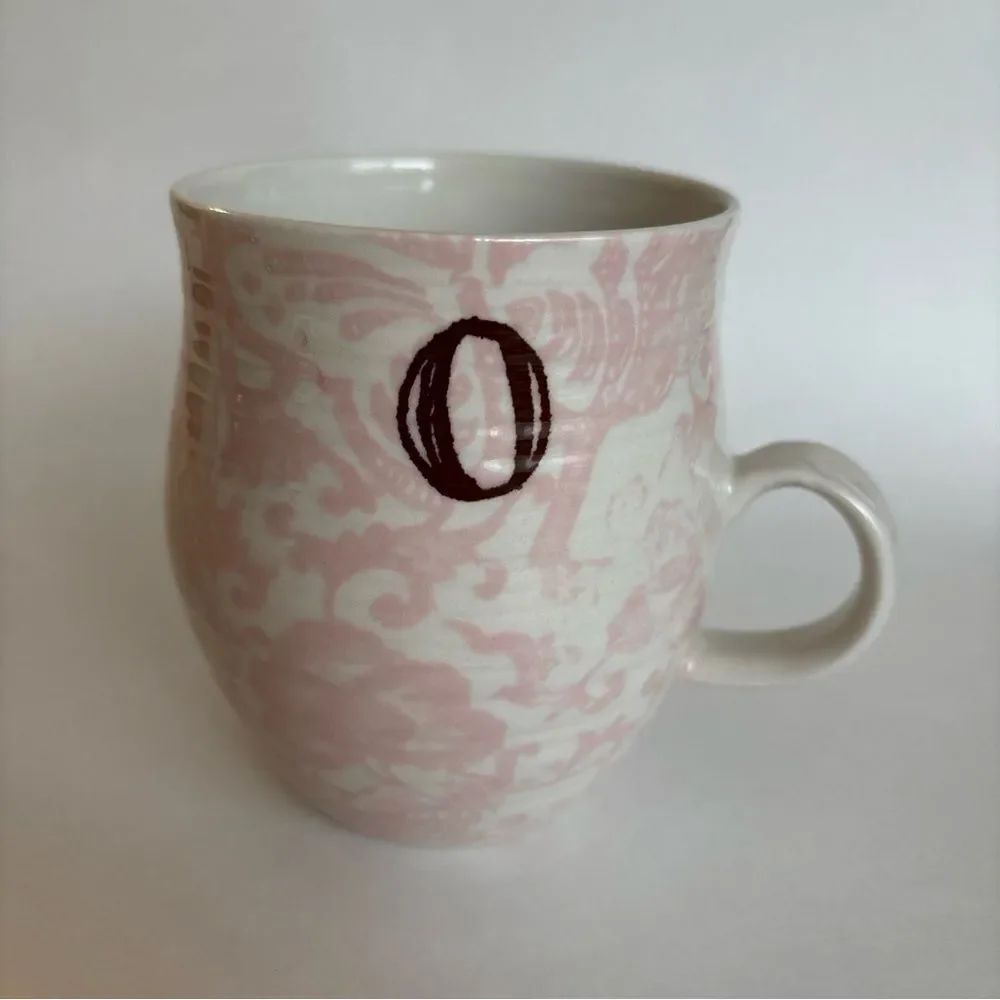 Anthropologie Homegrown Monogram O Mug Pink Floral Mug
